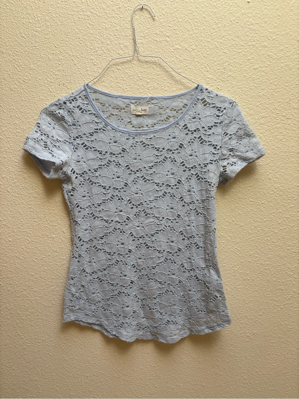 Maison Jules Light Blue Lace Short Sleeve Tee